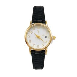 Womens Gold-Tone Watch with Black Leather Strap - LWLTBV-02