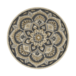 HomeRoots Traditional Black Flower Blossom Round Area Rug