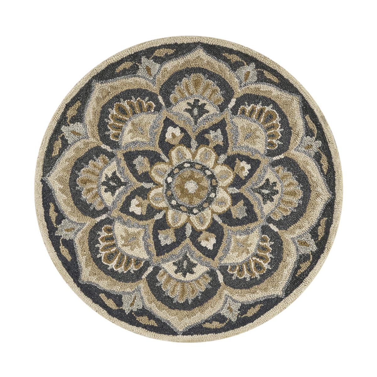 HomeRoots Traditional Black Flower Blossom Round Area Rug