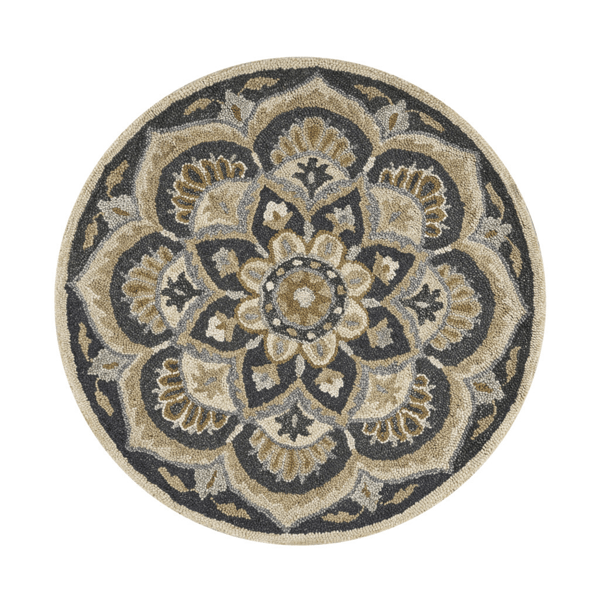HomeRoots Traditional Black Flower Blossom Round Area Rug - image 