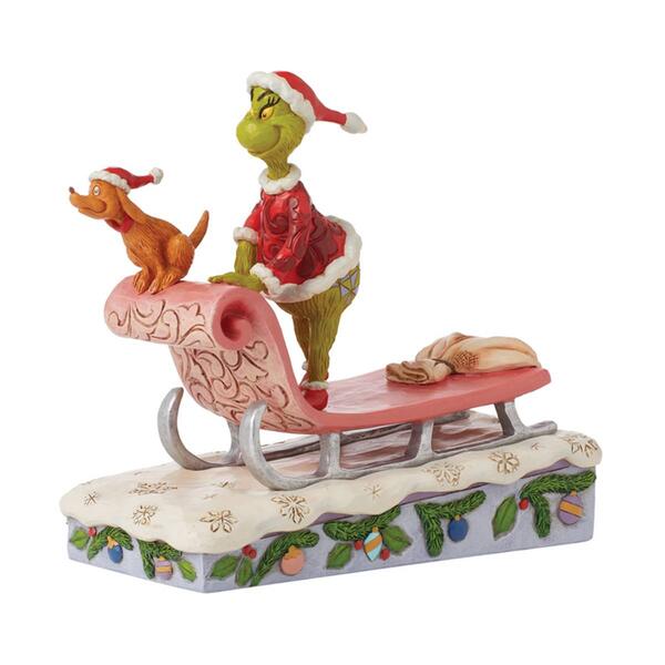 Jim Shore Grinch and Max on Sled Christmas Figurine - image 