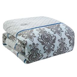 VCNY Home Beckham Blue Damask Queen Bed-in-a-Bag Comforter Set