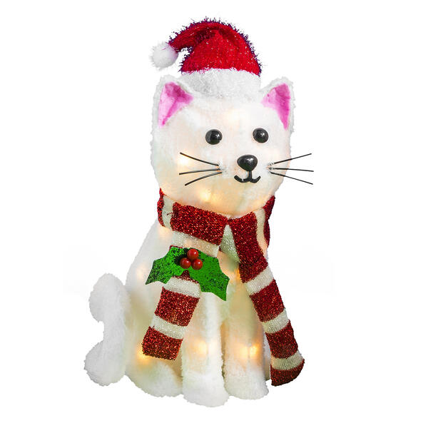 16in. Lighted Cat with Scarf and Hat - image 