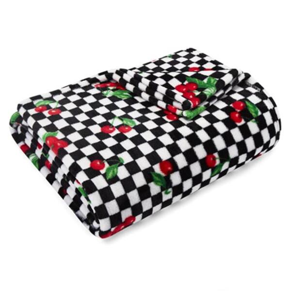 Betsey Johnson Cherry Checker Ultra-Soft Plush Throw Blanket - image 