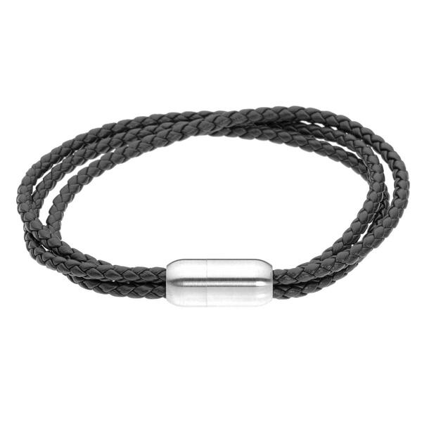 Mens Lynx Stainless Steel Leather Magnetic Clasp Bracelet - image 