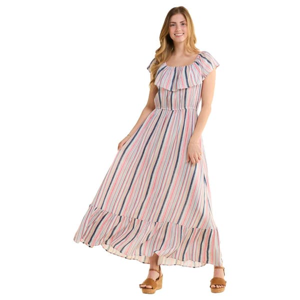 Womens Absolutely Famous Ruffle Trim Stripe Maxi Dress - image 