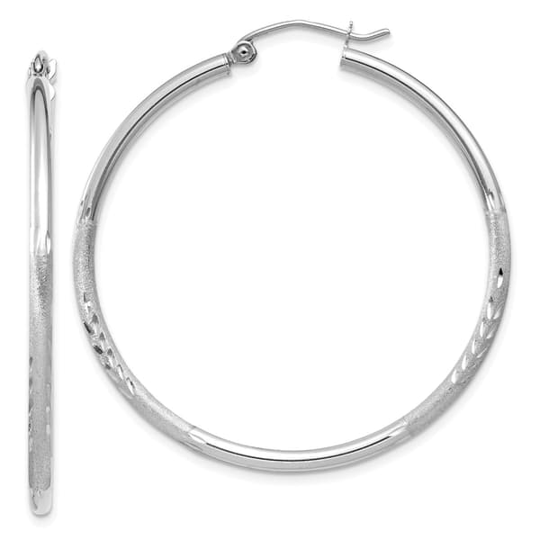 Gold Classics&#40;tm&#41; 14kt. White Gold Satin 40mm Hoop Earrings - image 