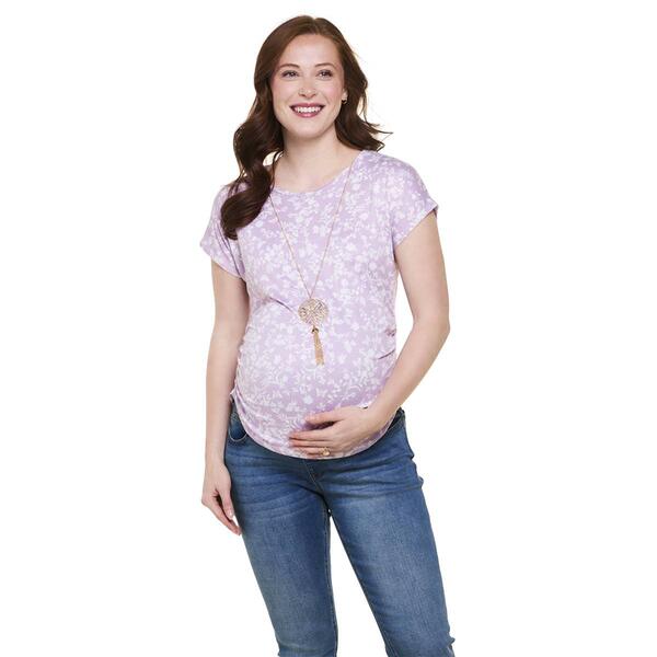 Womens Due Time Short Sleeve Cross Back Print Maternity Top - image 