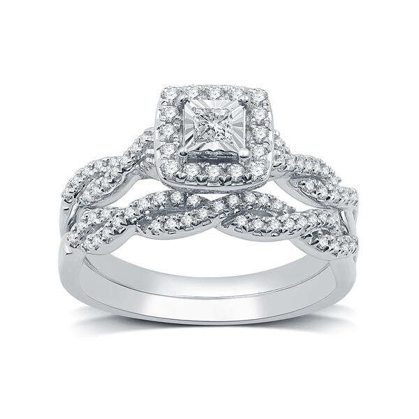 Nova Star&#40;R&#41; Lab Grown Diamond Halo Twisted Shank Bridal Set - image 