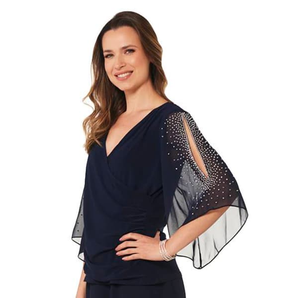 Womens MSK Beaded Sleeve Surplice Side Ruching Blouse