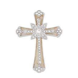 Napier Silver-Tone Pearl & Crystal Cross Pin