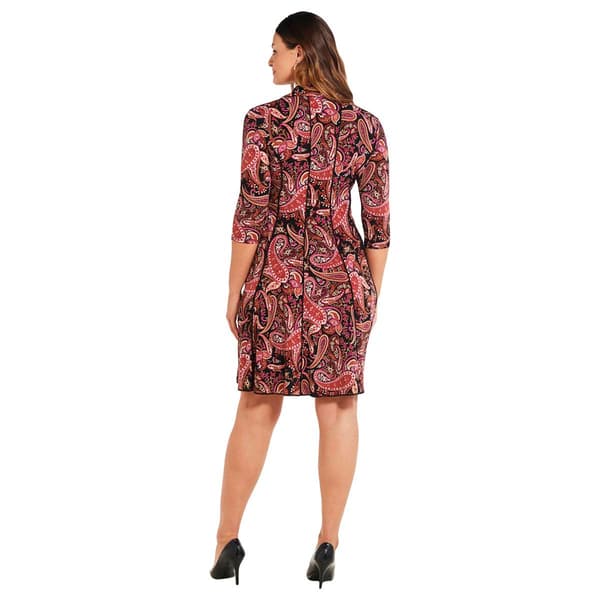 Womens Sami Jo 3 4 Sleeve Paisley Half Zip Neck A Line Dress