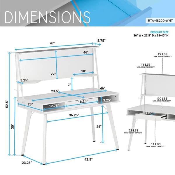 Techni Mobili Study Computer Desk w/ Dry Erase White Board