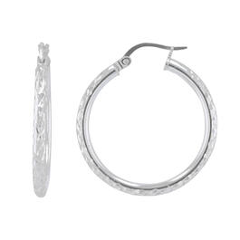 Round Diamond Cut Sterling Silver Hoop Earrings