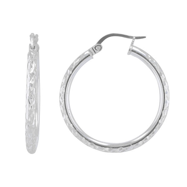 Round Diamond Cut Sterling Silver Hoop Earrings - image 