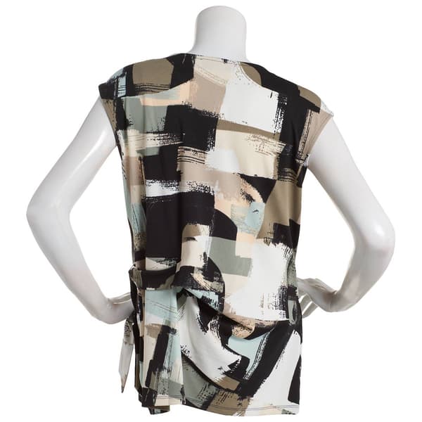 Womens Kasper Sleeveless Abstract Round Neck Side Tie Blouse