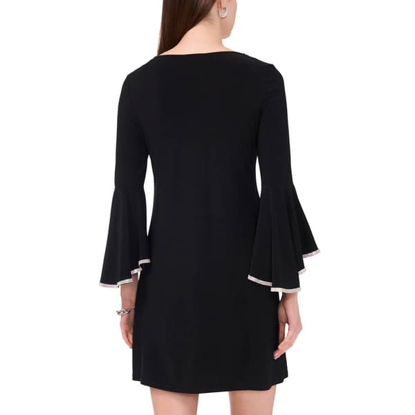 Petites MSK Rhinestone Trim Trumpet Sleeve V-Neck Dress