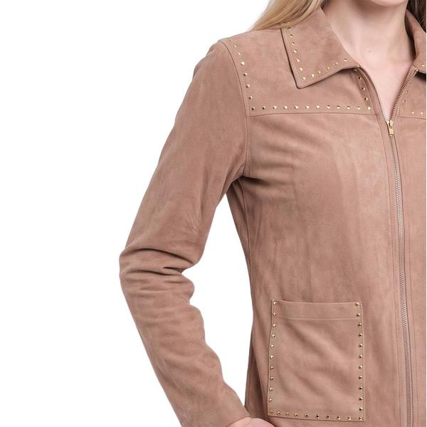 Womens NY Collection Stud Embellished Suede Jacket