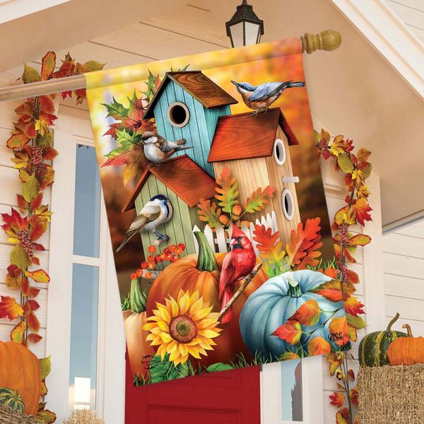 Briarwood Lane Fall Floral Birdhouses House Flag