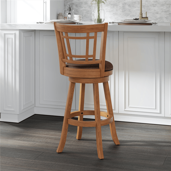 HH2 Home Fairfox Oak Wood Bar Height Swivel Stool