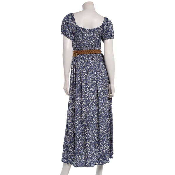 Juniors Wallflower Challis Smock Bodice Puff Sleeve Maxi Dress