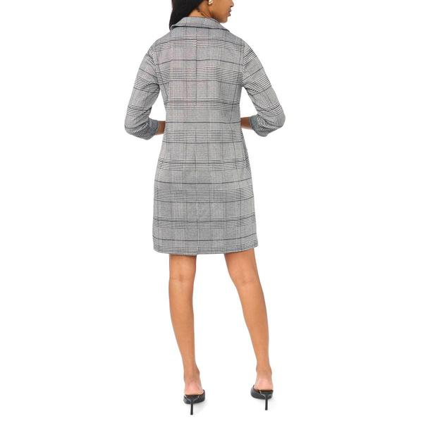 Womens MSK 3/4 Sleeve Plaid Grommet Pocket Shift Dress