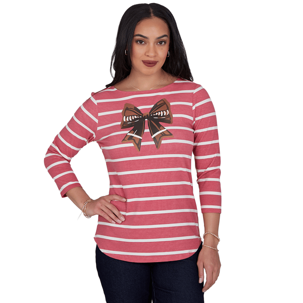 Petite Ruby Rd. Must Haves II Football Bow Stripe Tee - image 