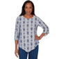 Petite Alfred Dunner Indigo Girls 3/4 Sleeve Diamond Blouse - image 1