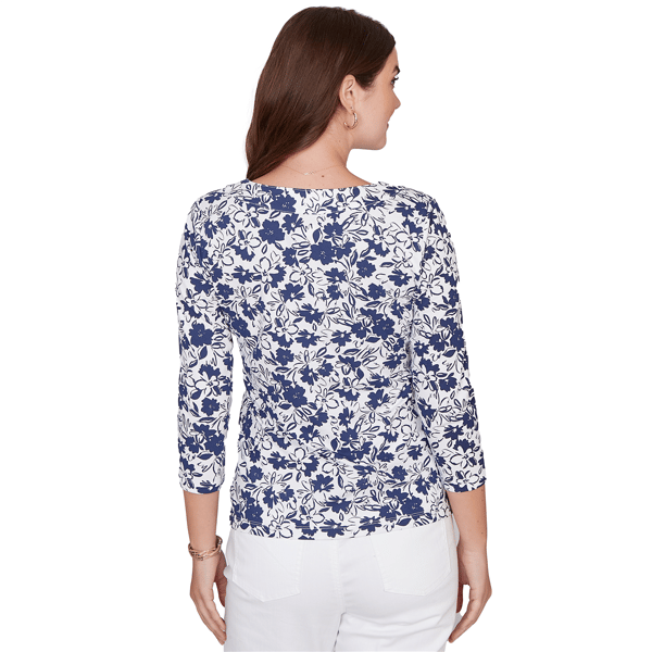 Petite Hearts of Palm Printed Essentials Horseshoe Neck Blouse