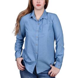 Womens NY Collection 3/4 Sleeve Button Down 1 Pocket Top