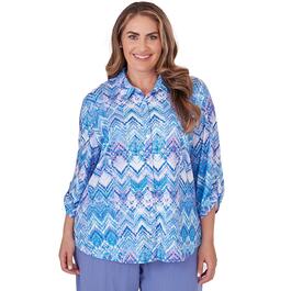 Plus Size Alfred Dunner Summer Breeze Zigzag w/Eyelet Sleeve Top