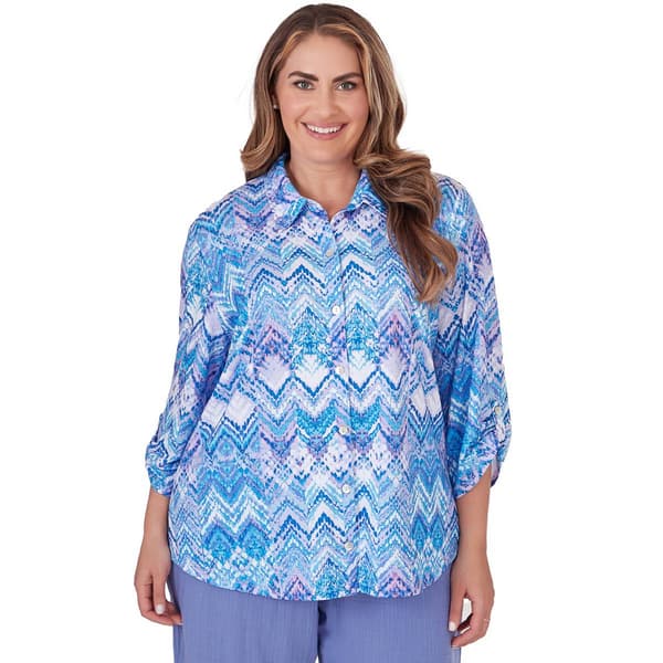 Plus Size Alfred Dunner Summer Breeze Zigzag Casaul Button Down - Boscov's