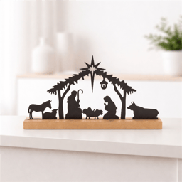 Melrose 11.75in. Metal Nativity Silhouette with Wood Base