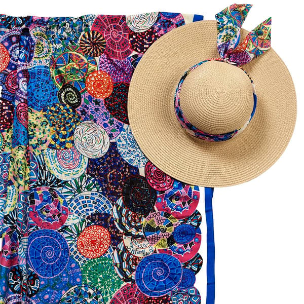 Womens Adrienne Vittadini 2pc. Beaded Satin Kimono Hat Set - image 