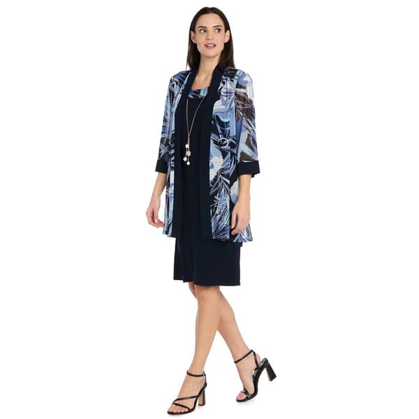 Womens R&M Richards Long Sleeve Navy Floral Jacket Dress - image 
