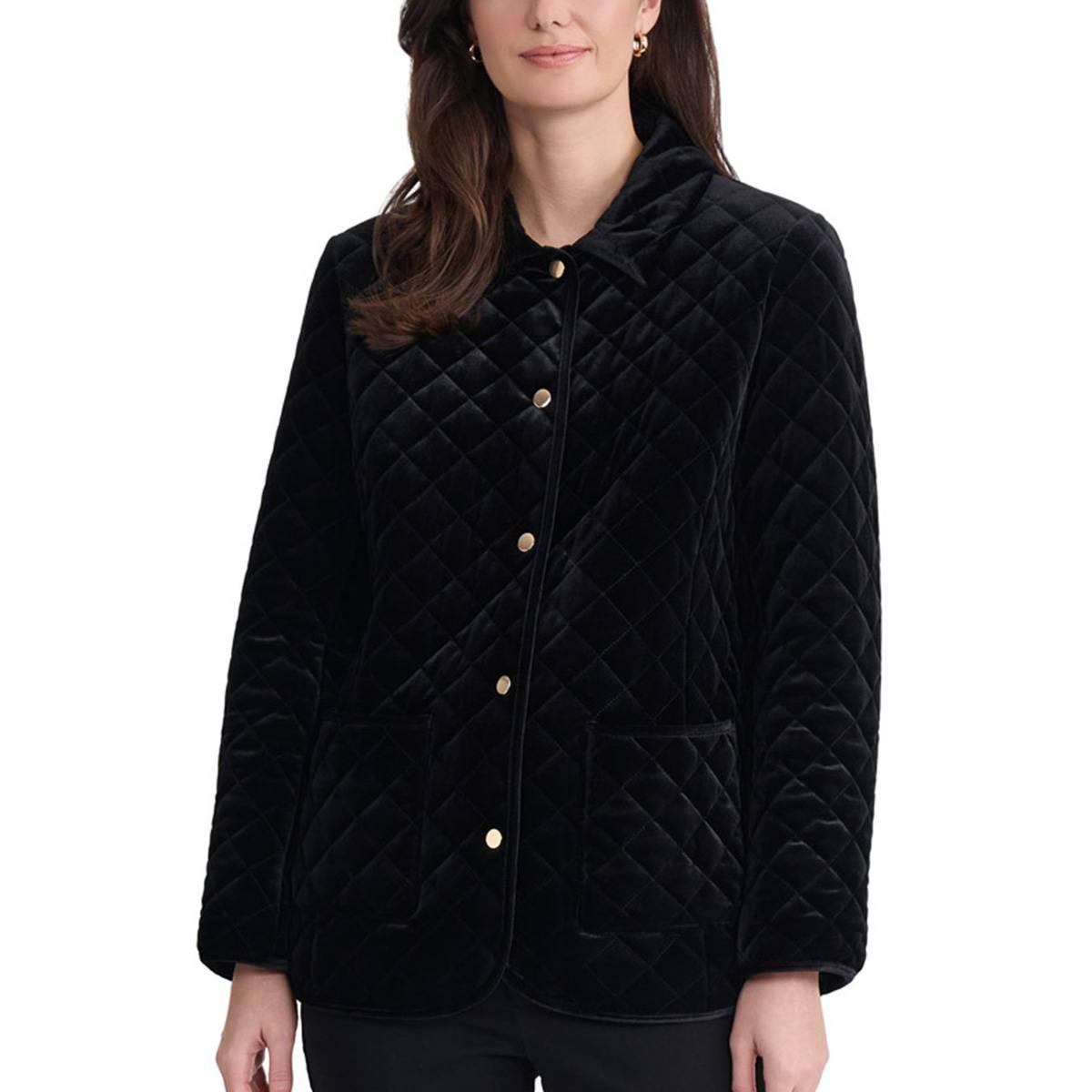 Petite Jones New York Snap Front Velvet Quilted Jacket