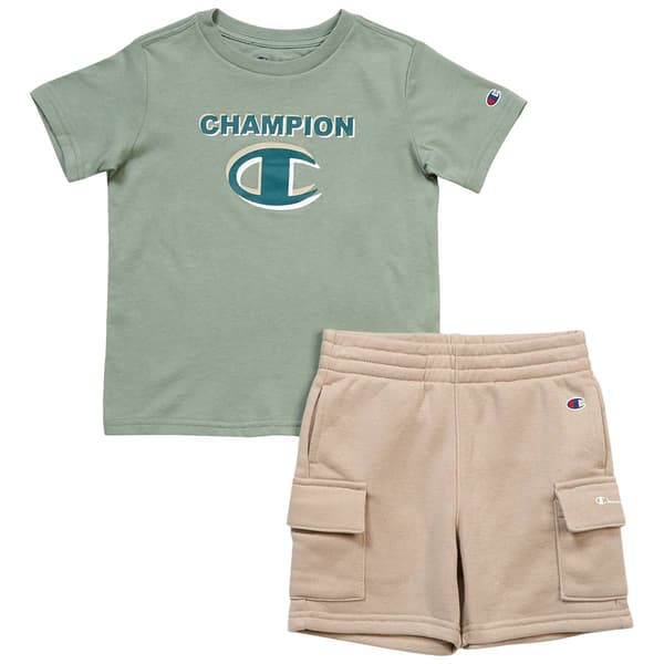 Boys (4-7) Champion(R) Short Sleeve Tee & Cargo Shorts Set - Green - image 