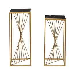9th & Pike® Gold Marble Contemporary Pedestal Table - Set of 2