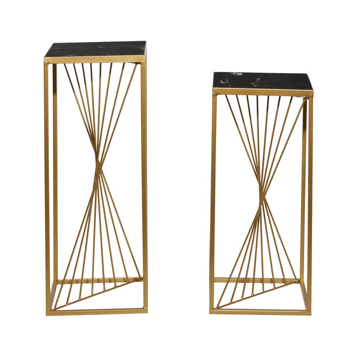 9th & Pike® Gold Marble Contemporary Pedestal Table - Set of 2