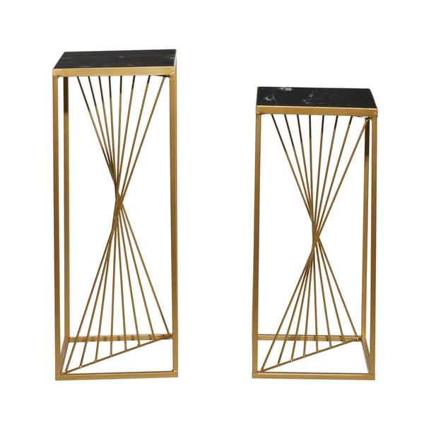 9th & Pike® Gold Marble Contemporary Pedestal Table - Set of 2