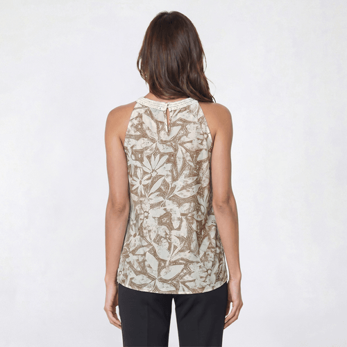 Womens Como Black High Neck Crochet Trim Tropical Tank Top