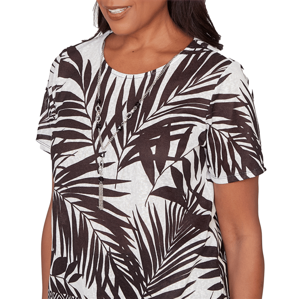 Womens Alfred Dunner Detail Driven Tropical Leaf Blouse