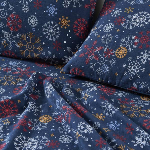 Freshfolds Premium Cotton Flannel New Snowflake 4pc. Sheet Set
