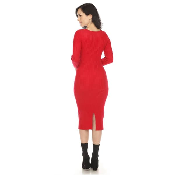 Womens White Mark Long Sleeve Rib Midi Sweater Dress