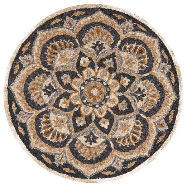 9th & Pike(R) Round Wool Black & Tan Medallion Hand Tufted Area Rug