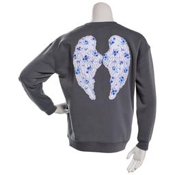 Juniors No Comment Oversized Fleece Applique Crew Neck Sweatshirt