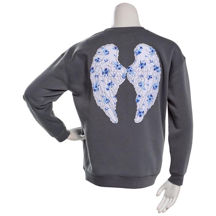 Juniors No Comment Oversized Fleece Applique Crew Neck Sweatshirt