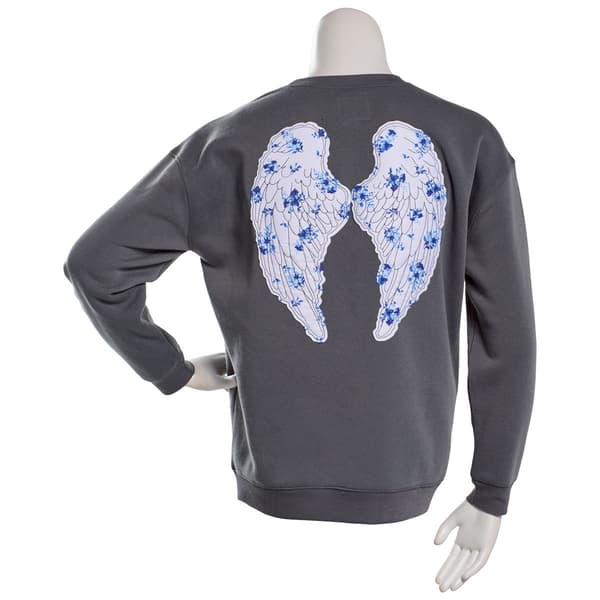Juniors No Comment Oversized Fleece Applique Crew Neck Sweatshirt