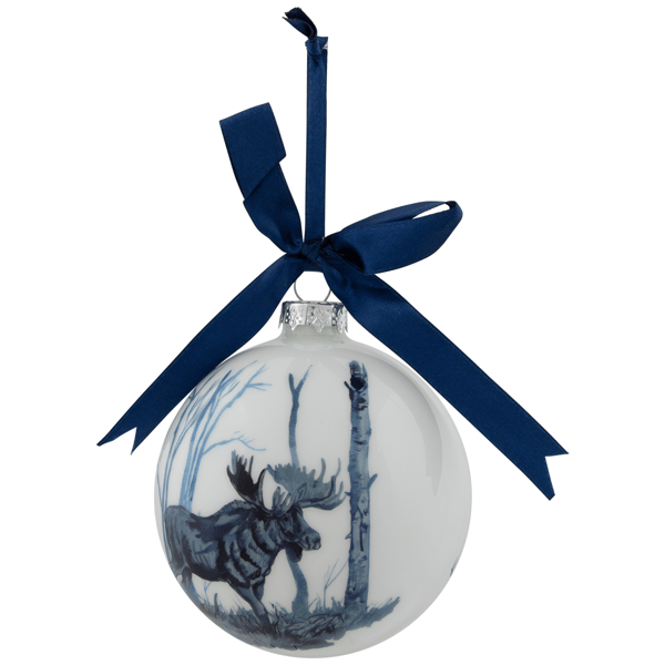 Northlight White & Blue Moose Glass Christmas Ball Ornament