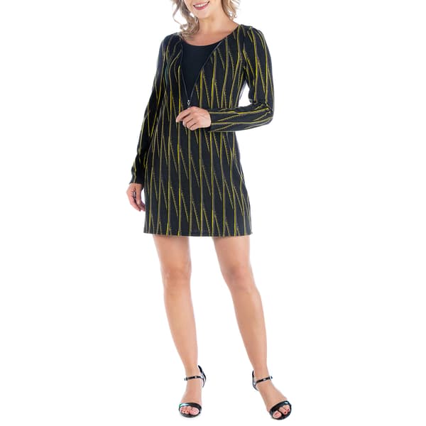 Womens 24/7 Comfort Apparel Neon Green Long Sleeve Shift Dress